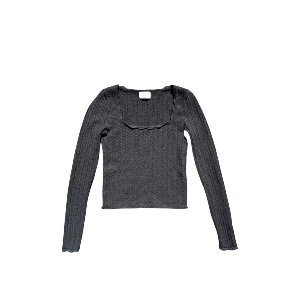 Aritzia black square neck fitted sweater slightly sheer - XS